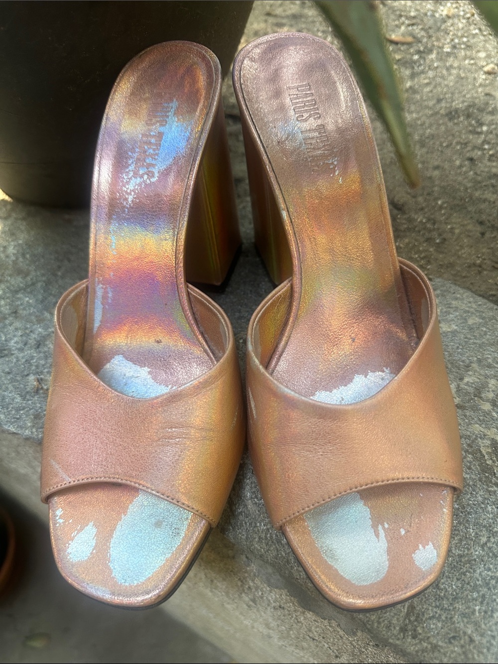 Paris Texas  Metalic Block Heel  Mules